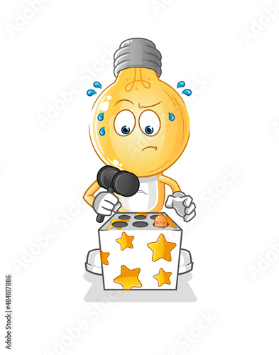 light bulb head cartoon play whack a mole mascot. cartoon vector