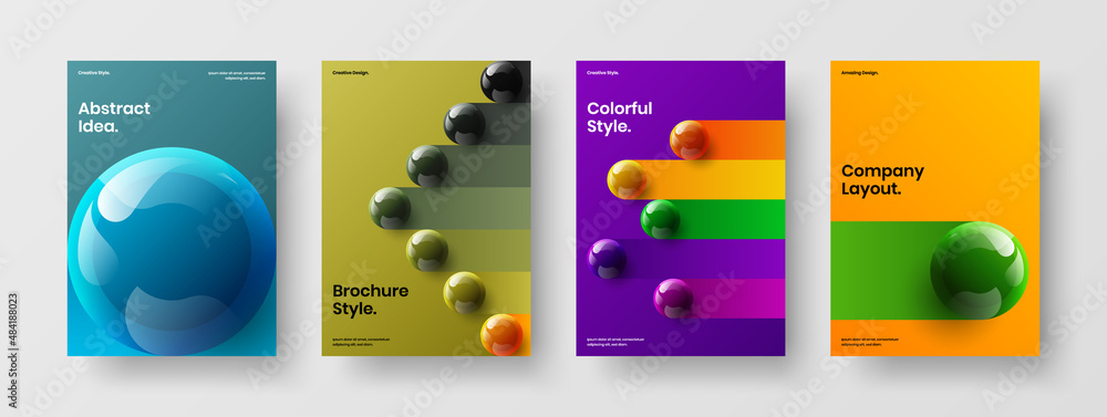 Colorful postcard vector design concept composition. Geometric realistic balls banner illustration collection.