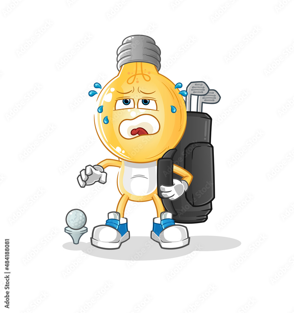 Obraz premium light bulb head cartoon with golf equipment. cartoon mascot vector