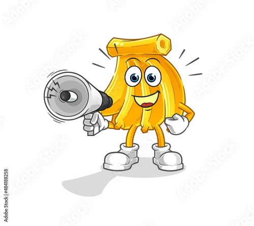 Banana holding hand loudspeakers vector. cartoon character
