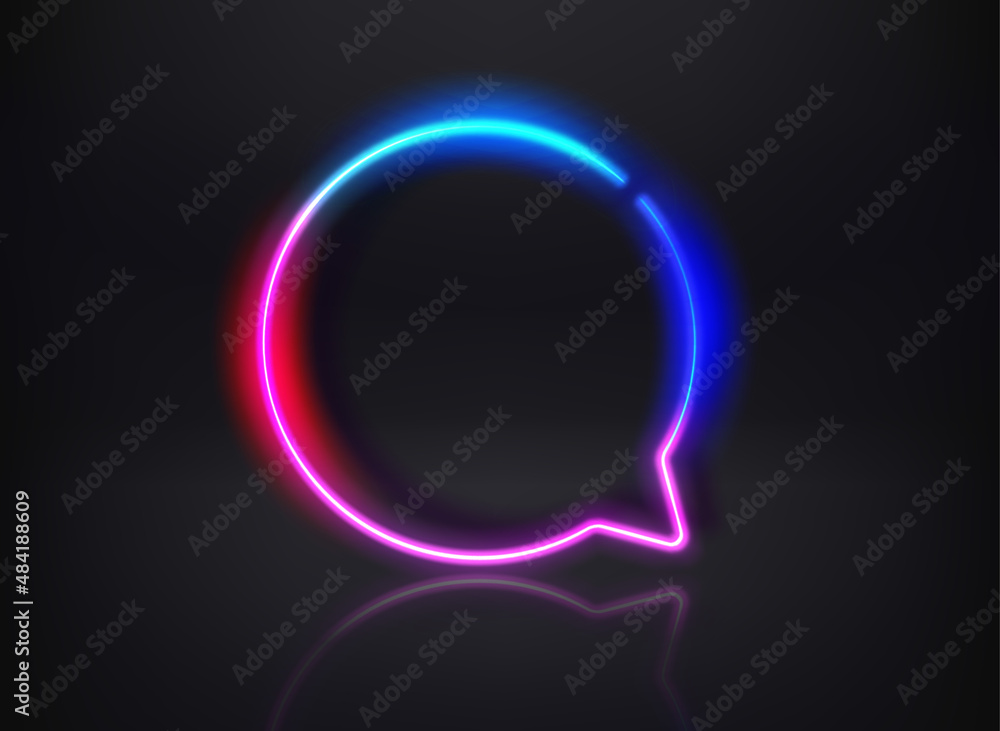 Neon glowing speech bubble on dark background. Template for design Neon glowing speech bubble on dark background. Template for design