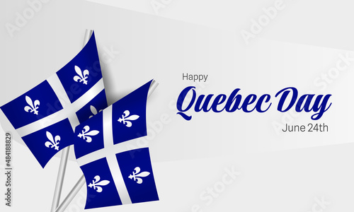 Happy Quebec Day. National holiday of Quebec. Saint Jean-Baptiste Day. Realistic ribbons and decorations with holiday symbol
