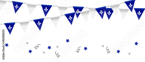 Happy Quebec Day. National holiday of Quebec. Saint Jean-Baptiste Day. Realistic ribbons and decorations with holiday symbol