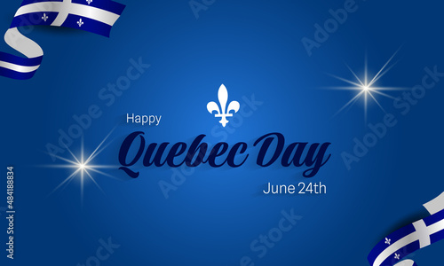 Happy Quebec Day. National holiday of Quebec. Saint Jean-Baptiste Day. Realistic ribbons and decorations with holiday symbol photo