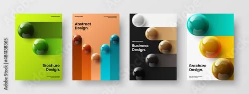 Isolated corporate identity design vector concept composition. Bright 3D spheres leaflet layout collection.