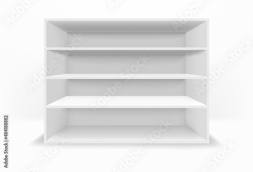 Empty white clean show case in bright interior