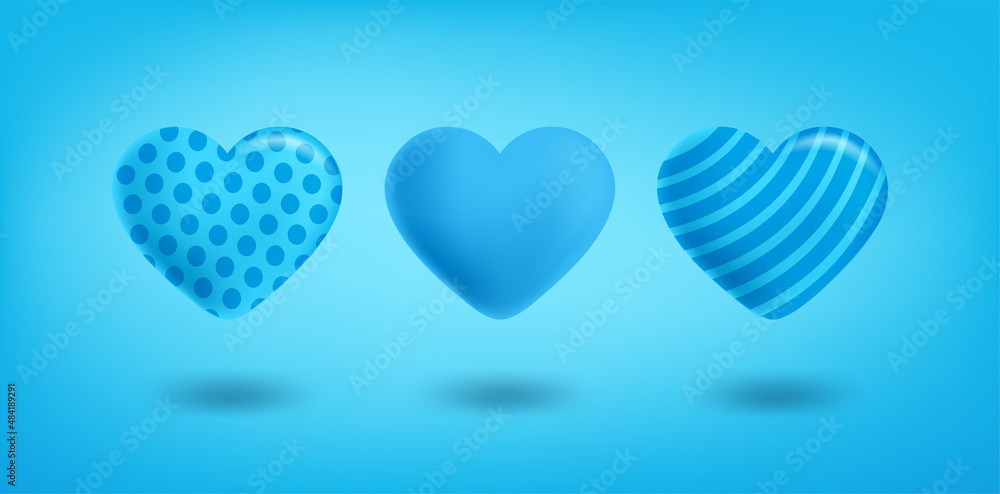Blue hearts set. 3D vector illustration Blue hearts set. 3D vector illustration