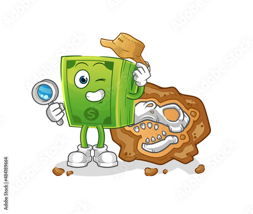 money archaeologists with fossils mascot. cartoon vector
