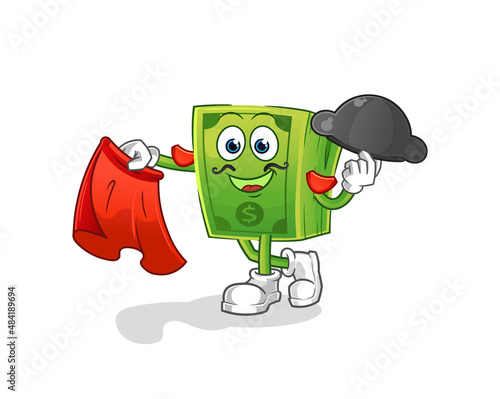 money matador with red cloth illustration. character vector