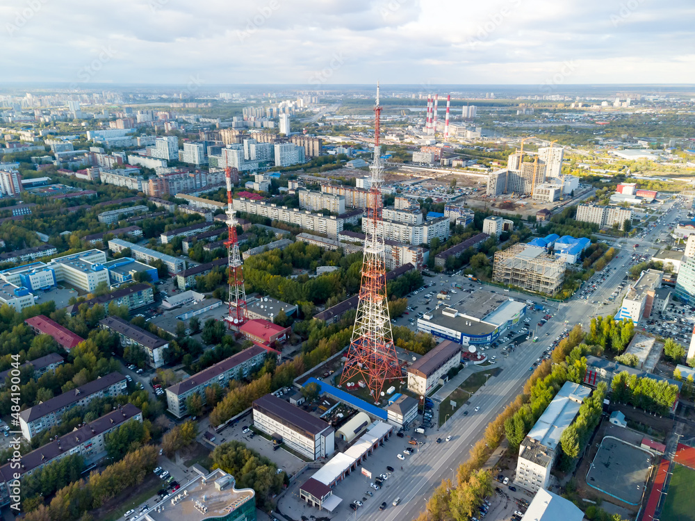 TV towers in Tyumen city. Russia