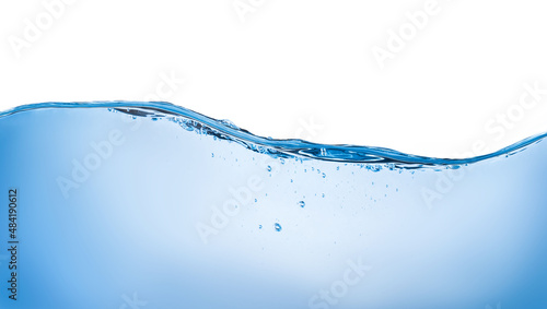 Blue water wave and bubbles isolated on white background. blue water surface with splash, waves and air bubbles to clean drinking water. Can be used for graphic designing, editing, putting on products