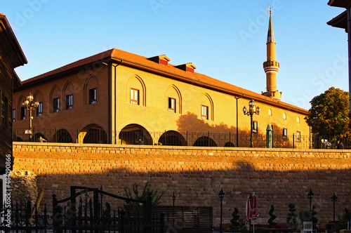 Ankara, Turkey-14 October, 2021:Scenic landscape view of Haci Bayram Mosque during autumn sunset. Famous touristic place and romantic travel destination in Ankara photo