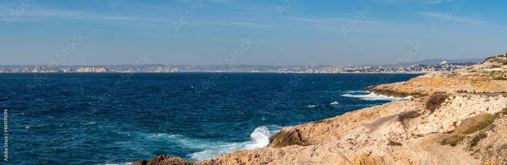 Summer View of Bay of Marseilles from Les Goudes. Mediterranean Sea in the Provence-Alpes-Cote d'Azur Region (PACA) of France