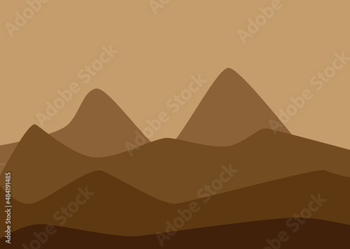 Mountains vector landscape  background. Brown autumn