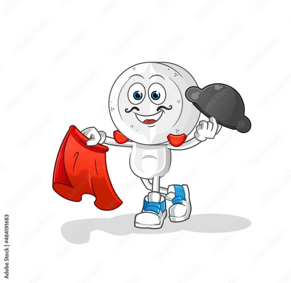 medicine tablet head cartoon matador with red cloth illustration. character vector medicine tablet head cartoon matador with red cloth illustration. character vector