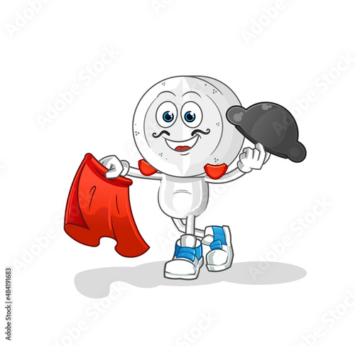 medicine tablet head cartoon matador with red cloth illustration. character vector