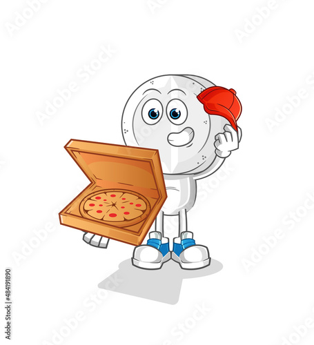 medicine tablet head cartoon pizza delivery boy vector. cartoon character