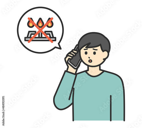 ガスが止まったことについて相談する男性のイラスト素材