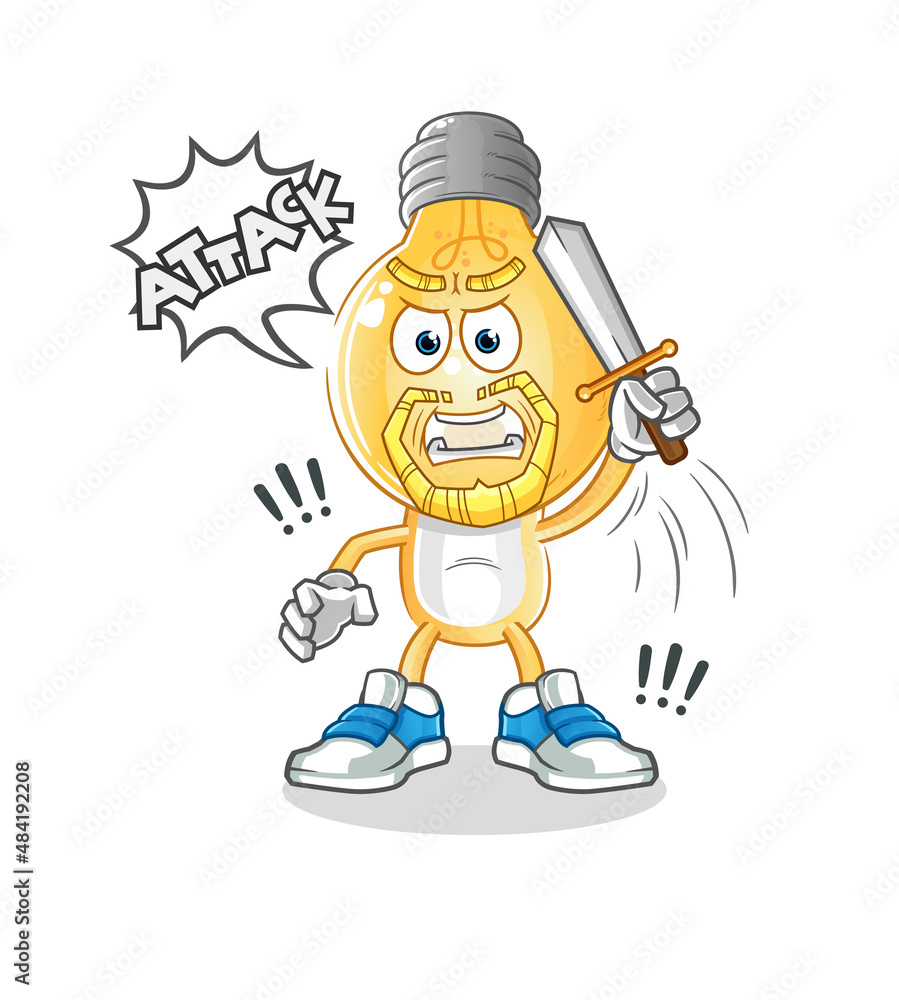 light bulb head cartoon knights attack with sword. cartoon vector light bulb head cartoon knights attack with sword. cartoon vector