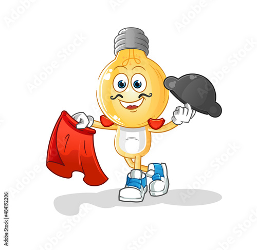 light bulb head cartoon matador with red cloth illustration. character vector