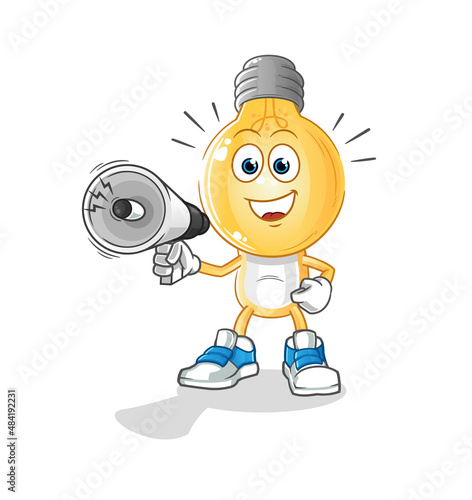 light bulb head cartoon holding hand loudspeakers vector. cartoon character