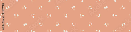 Gender neutral sleepy star and moon seamless vector background. Simple whimsical romantic 2 tone pattern banner. Kids nursery wallpaper or scandi band.