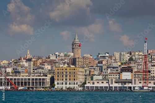 Cityscape with sea and houses on the shore, old tower and sights. Golden Horn Bay, Galata Tower. Istanbul, Turkey. Journey, sights © Dmitriy