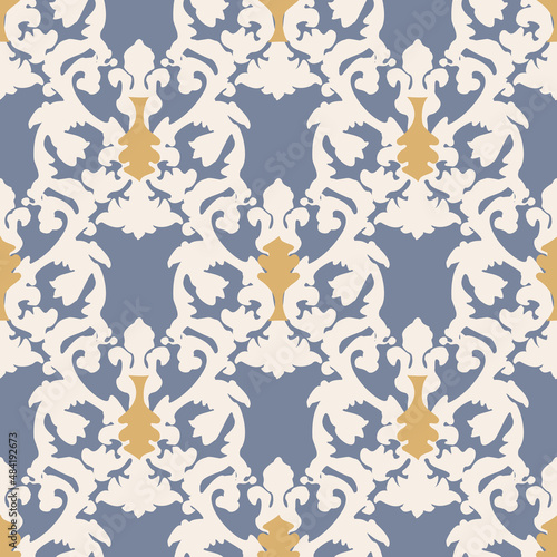French fleur de lis royal lily seamless pattern. Farmhouse cottage background. Lilies lys flower flourish motif allover rustic damask.