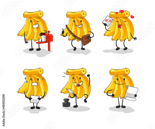 Banana postman set character. cartoon mascot vector