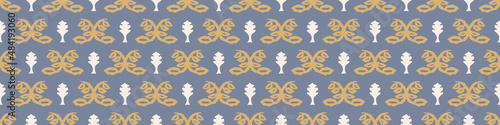 French fleur de lis royal lily seamless border. Farmhouse cottage banner. Lilies lys flower flourish motif rustic damask.