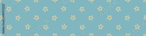 Gender neutral sleepy star and moon seamless vector background. Simple whimsical romantic 2 tone pattern banner. Kids nursery wallpaper or scandi band.