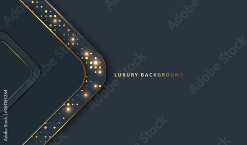 Black luxury geometric vector with glowing gold dots background.