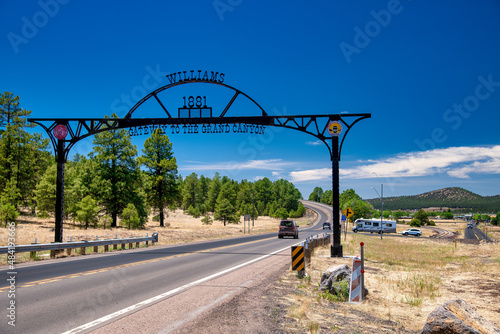 WILLIAMS, AZ - JUNE 29, 2018: Williams gateway to Grand Canyon road signage.