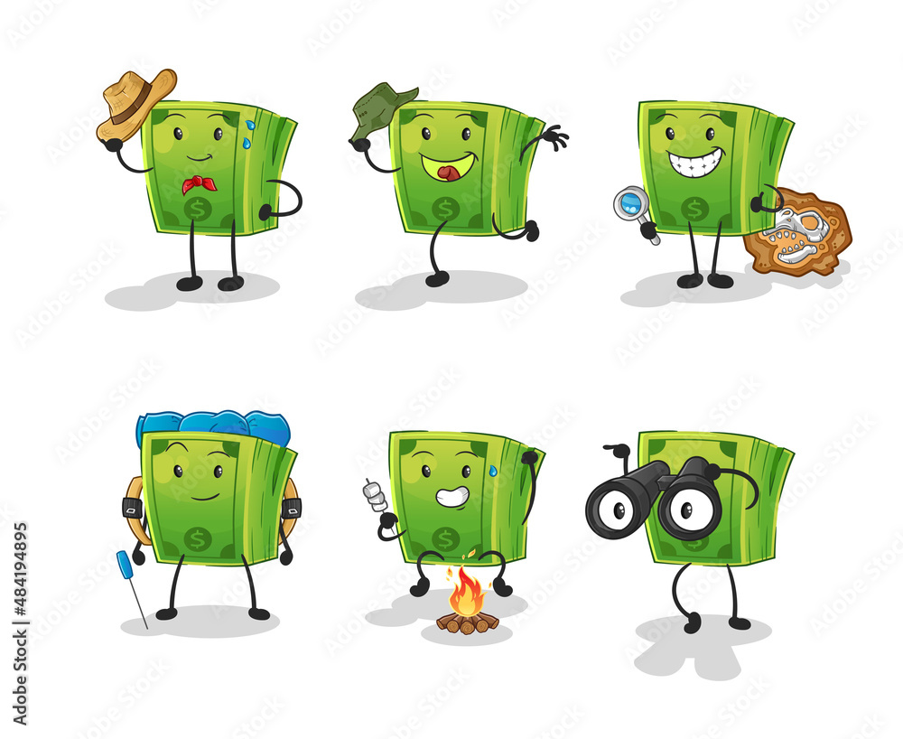 money adventure group character. cartoon mascot vector money adventure group character. cartoon mascot vector