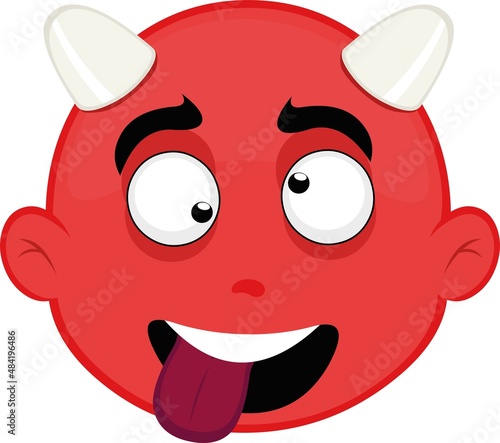 Vector illustration of the face of a little devil with a crazy expression and making faces