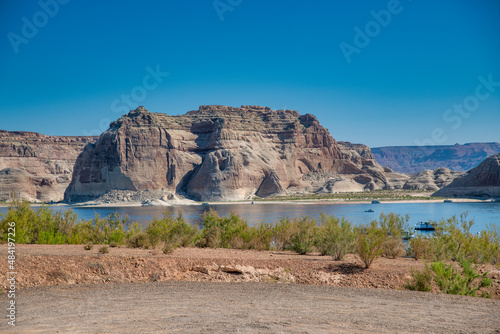 Wahweap Bay and mountains along Colorado River, Arizona.