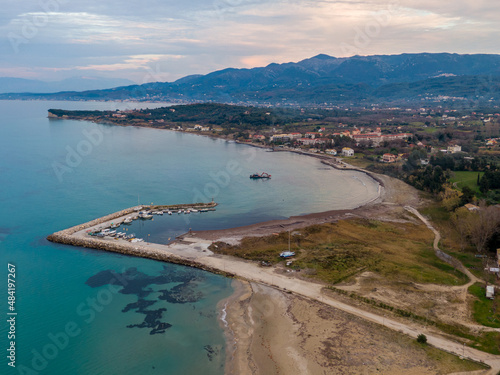 Beautiful panoramic aerial view over astrakeri harbour in Corfu island Greece 