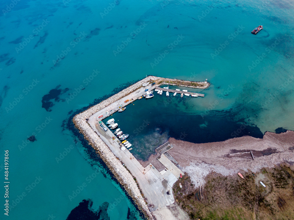 Beautiful panoramic aerial view over  astrakeri harbour in Corfu island Greece 