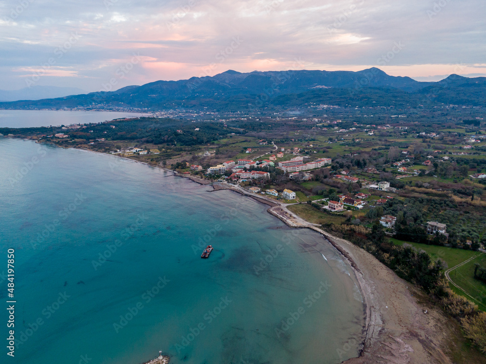 Beautiful panoramic aerial view over astrakeri harbour in Corfu island Greece Beautiful panoramic aerial view over astrakeri harbour in Corfu island Greece