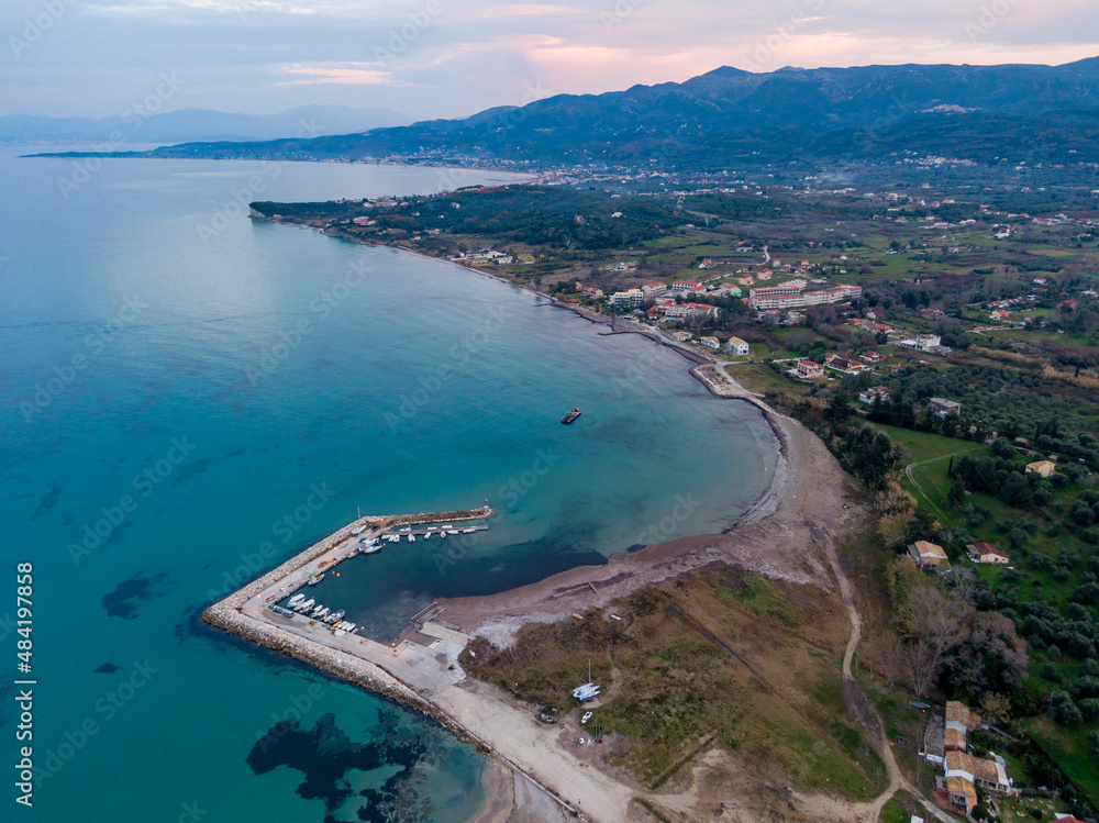 Beautiful panoramic aerial view over  astrakeri harbour in Corfu island Greece 