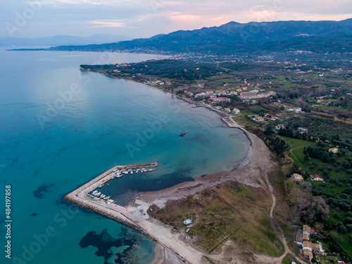 Beautiful panoramic aerial view over astrakeri harbour in Corfu island Greece 