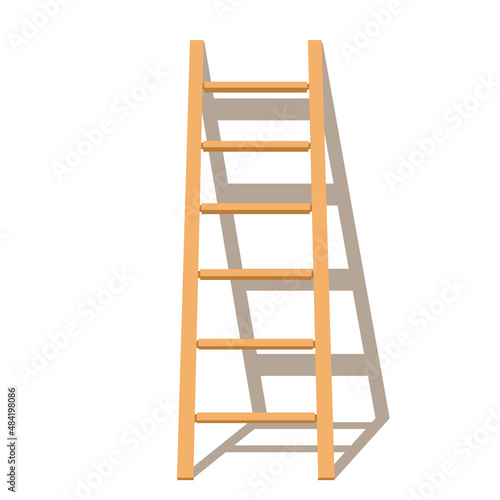 Isolated wooden ladder household tool stepladder with shadow vector illustration