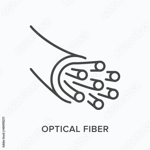 Optical fiber flat line icon. Vector outline illustration of internet cable. Black thin linear pictogram for broadband communication component