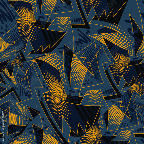 Seamless abstract urban pattern with curved geometry elements