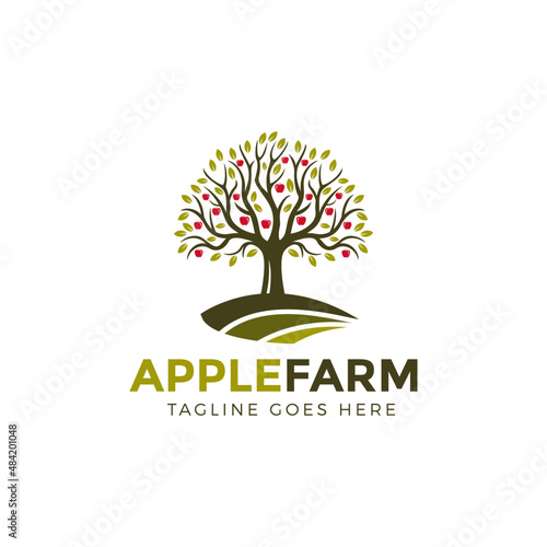 Apple farm logo design, tree apple logo design vector illustration