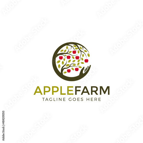 Apple farm logo design, tree apple logo design vector illustration