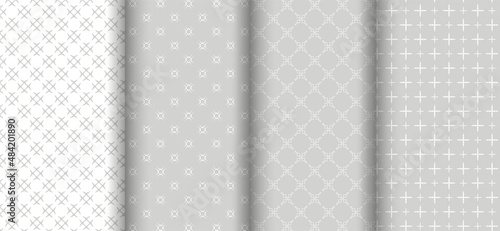 Simple seamless patterns on gray background - set