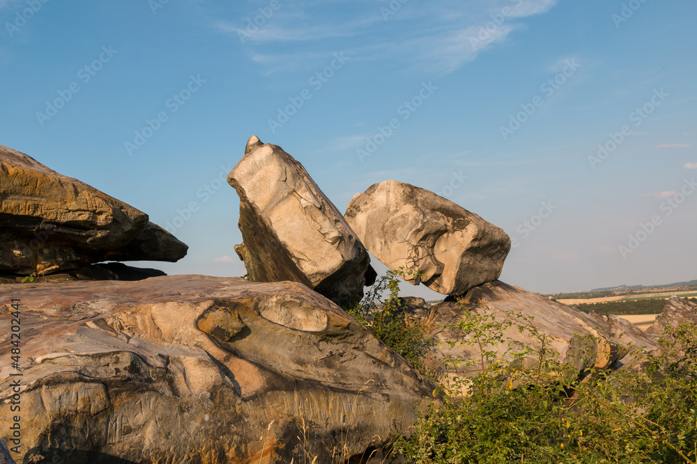 Rock formation at sunset. Teufelsmauer in the Harz mountains