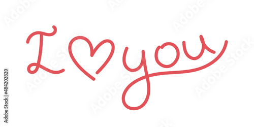 I love you lettering. Simple hand written text with heart icon. Vector illustration.