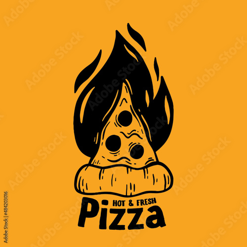 Pizza slice, hand drawn illustration.